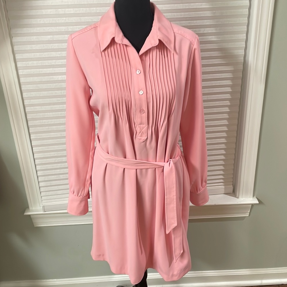 Trina Turk Light Pink Pleated Button down Shirt Dress Size small